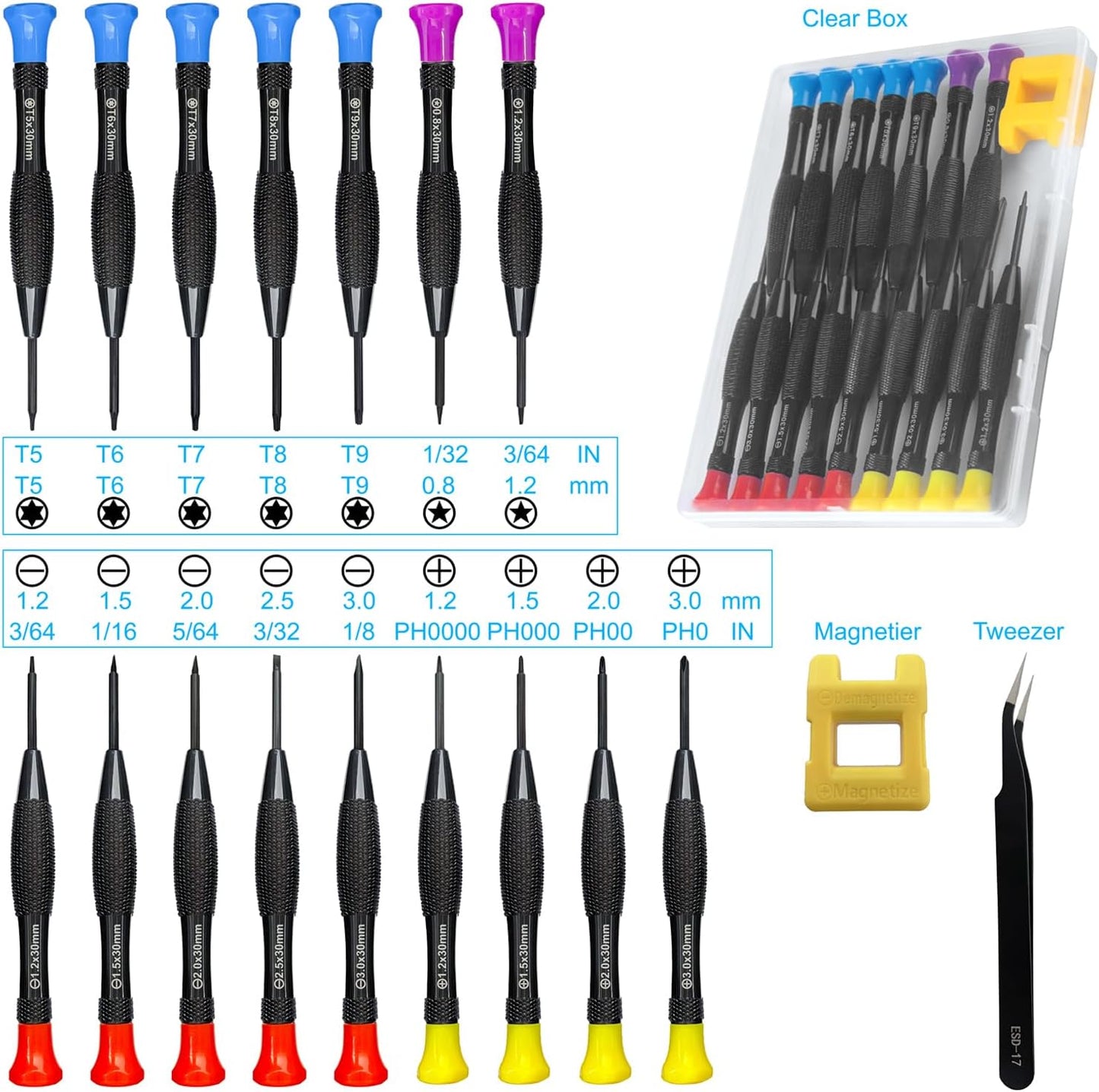 18PCS Mini Precision Screwdriver Set With Case Lengnoyp Magnetic Small Flathead Phillips Pentalobe