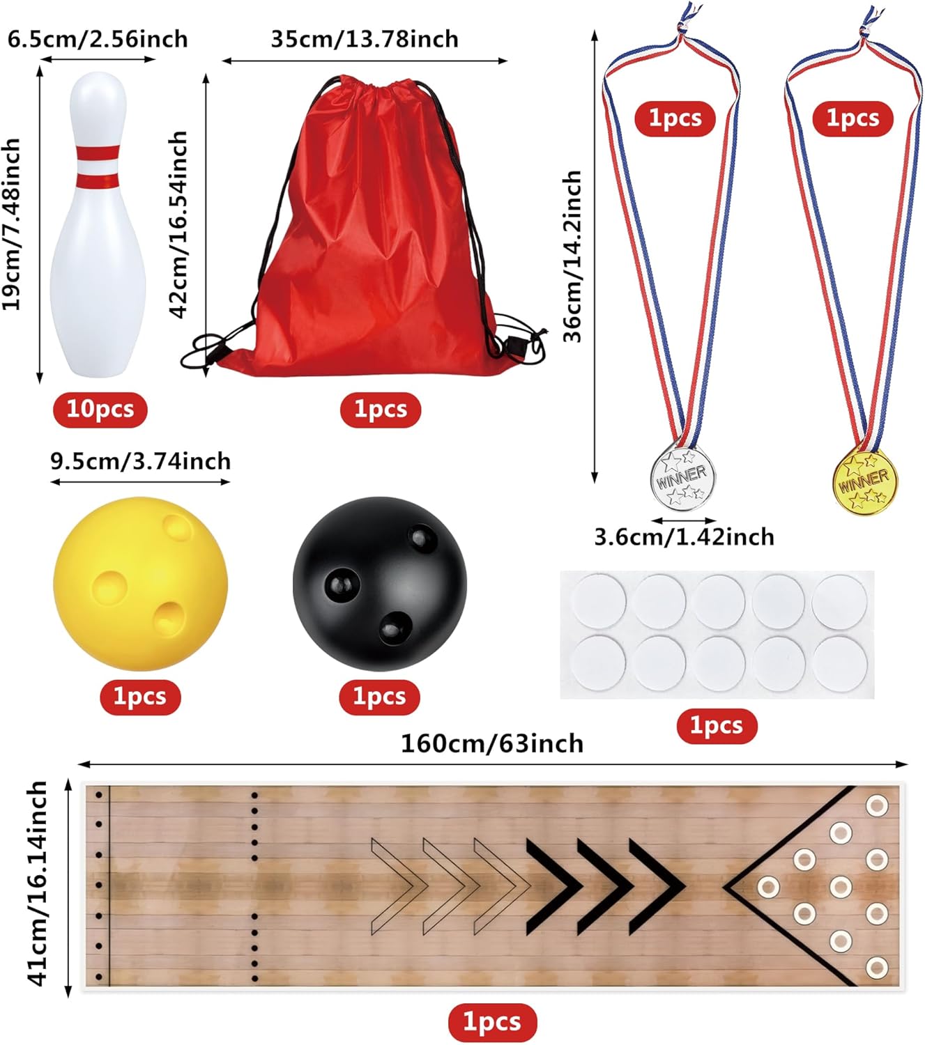Mini Bowling Set Indoor Outdoor Indoor Bowling Set with Guide Arrow Mat Gold and Silver Medal