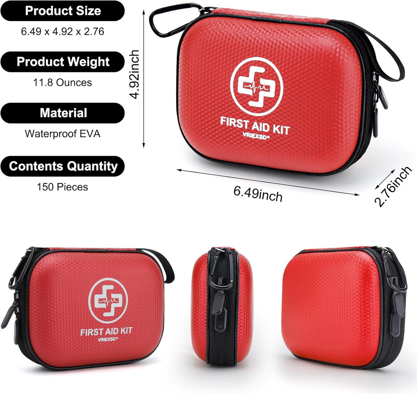 150 Piece Small Waterproof Hard Shell Medical Kit for Home Car Travel Camping, Truck Hiking, Sports Office