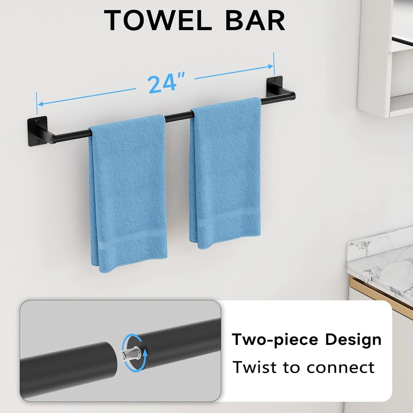 4 Pieces Bathroom Hardware Set 24 inch Towel Bar Towel Racks for Bathroom Robe Towel Hooks