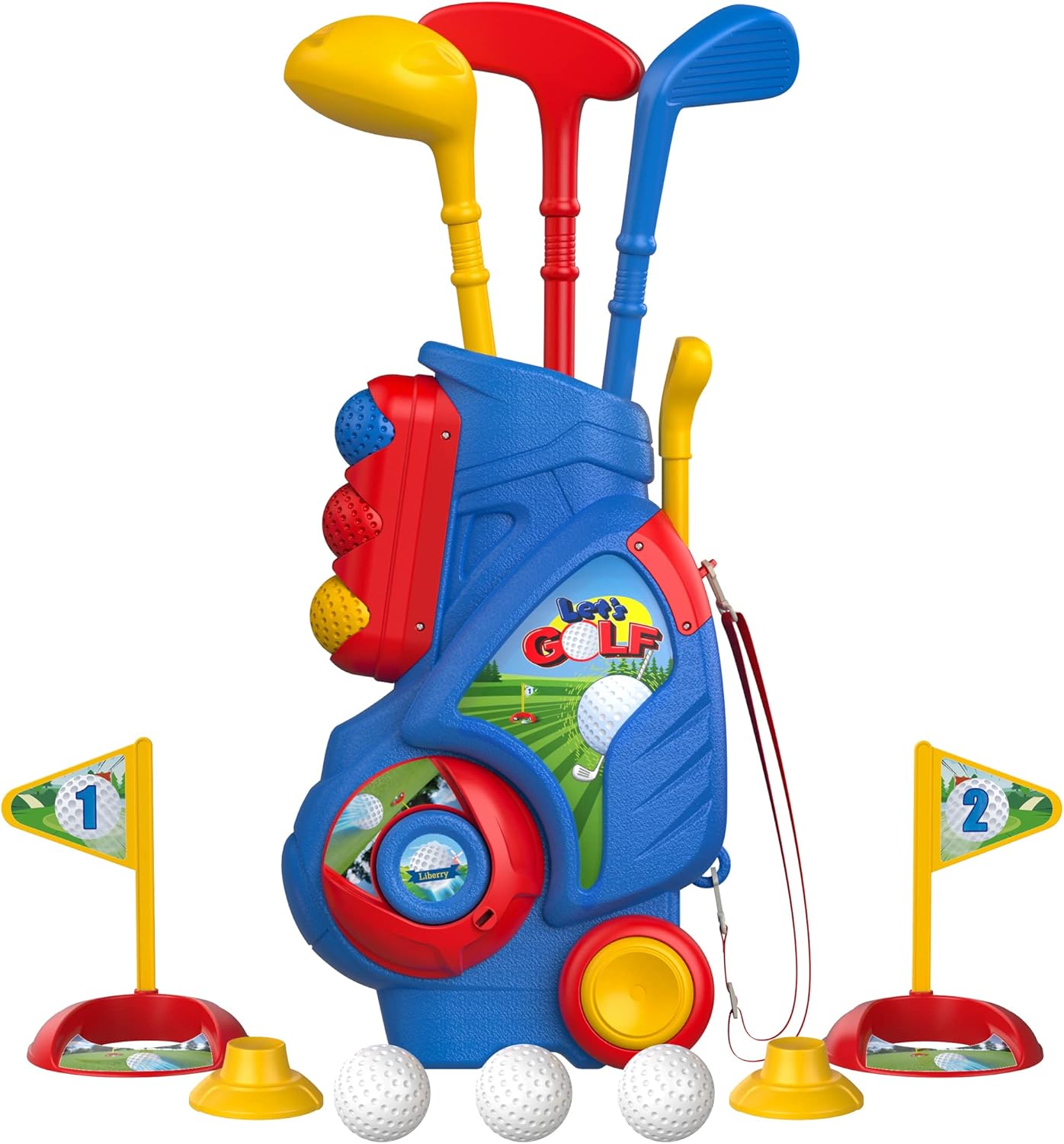 Golf Set Upgraded Kids Golf Cart with Unique Shoulder Strap Design Indoor Outdoor Sports Toys