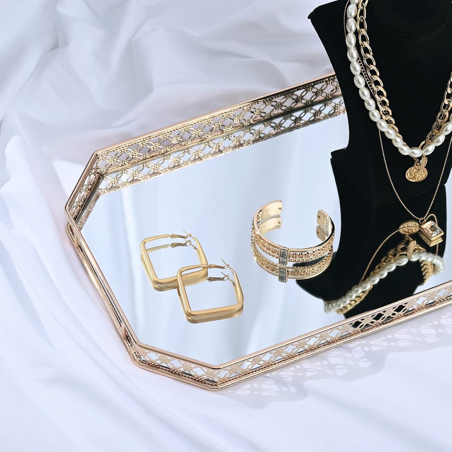 Gold Vanity Tray Perfume Tray for Dresser Vanity Trays for Bathroom and Home Decor, 14 x 9 x 1.2 inches