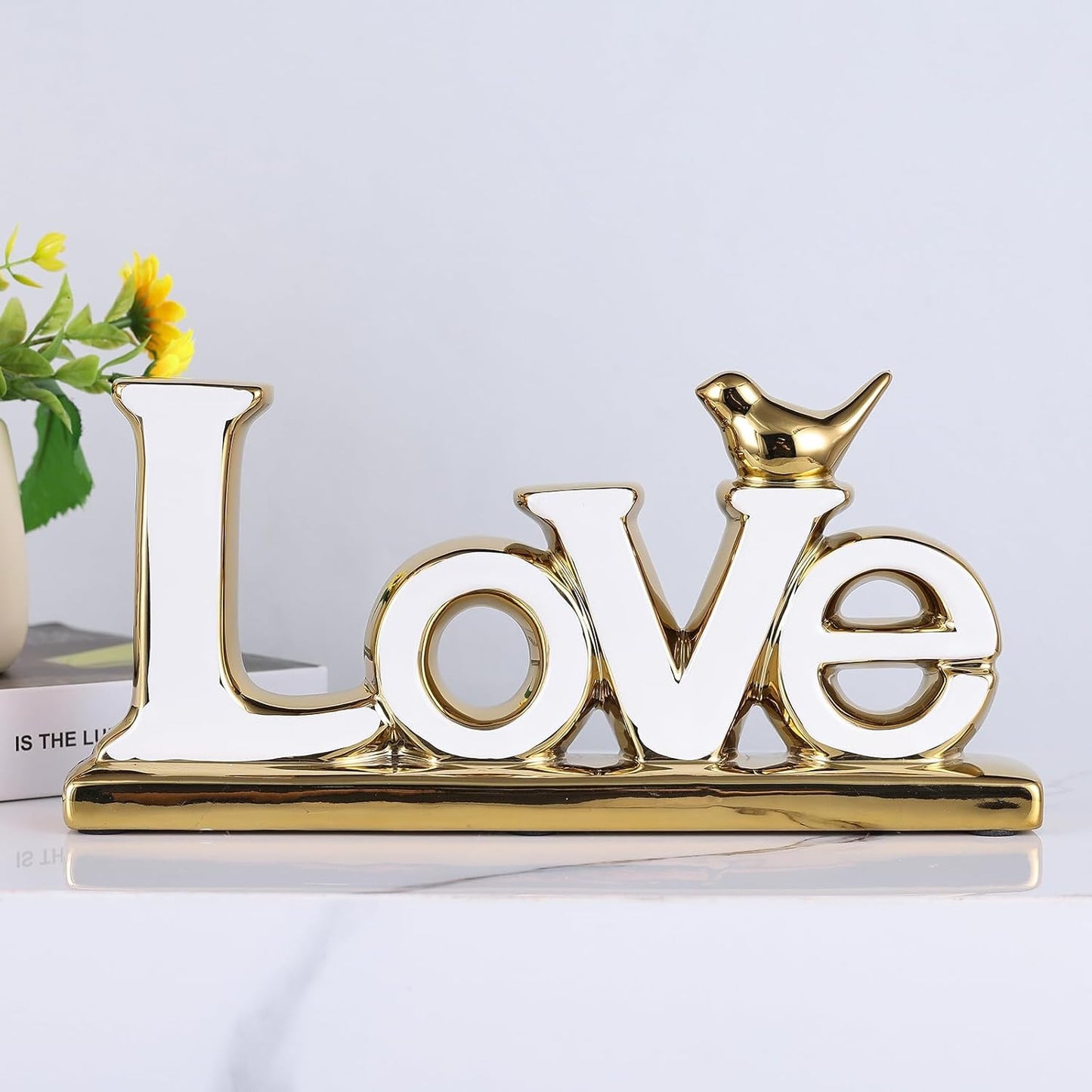White and Gold Love Signs for Home Decor Statue Modern Bird Sculpture Personalized Love Decor
