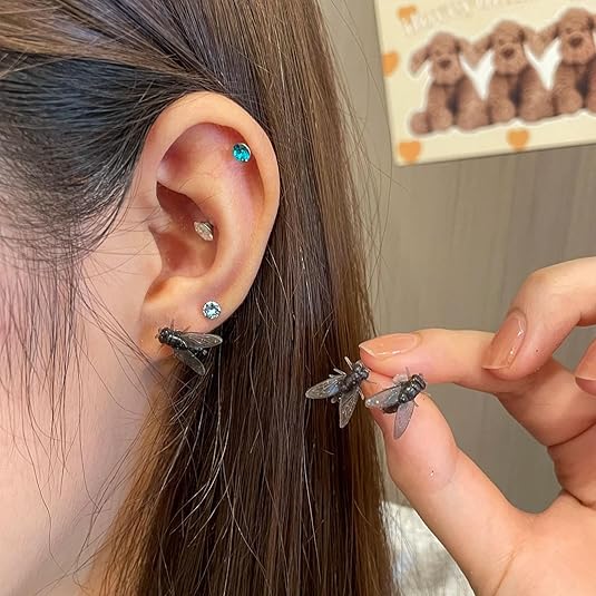 Fly Earrings Simulation Mini Personalized Black Fly Studs Earring Prank Simulated Animal Earrings