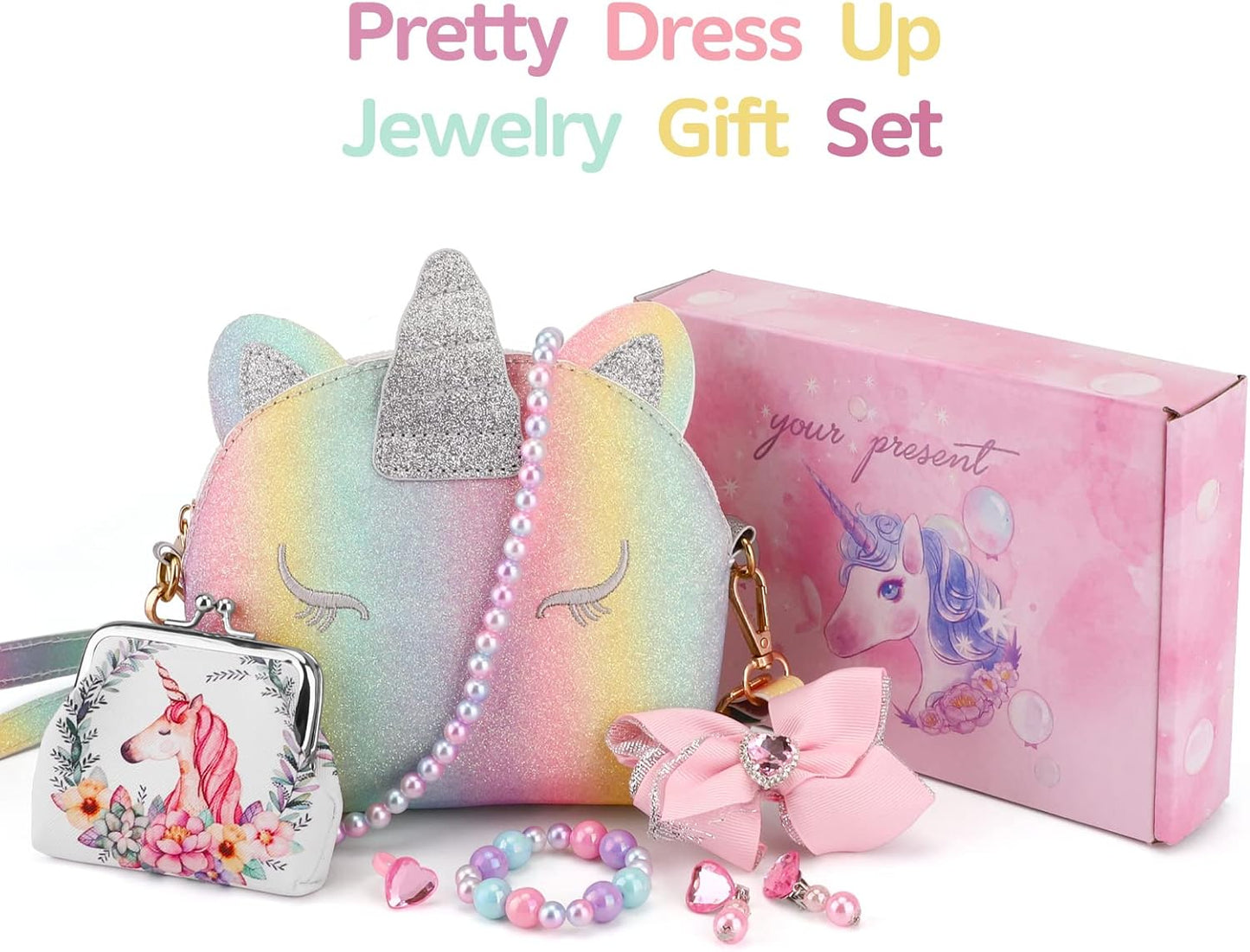 7PCS Toddler Purse for Girl, Girls Wallet with Pretend Play Toys Princess Toys with Kids