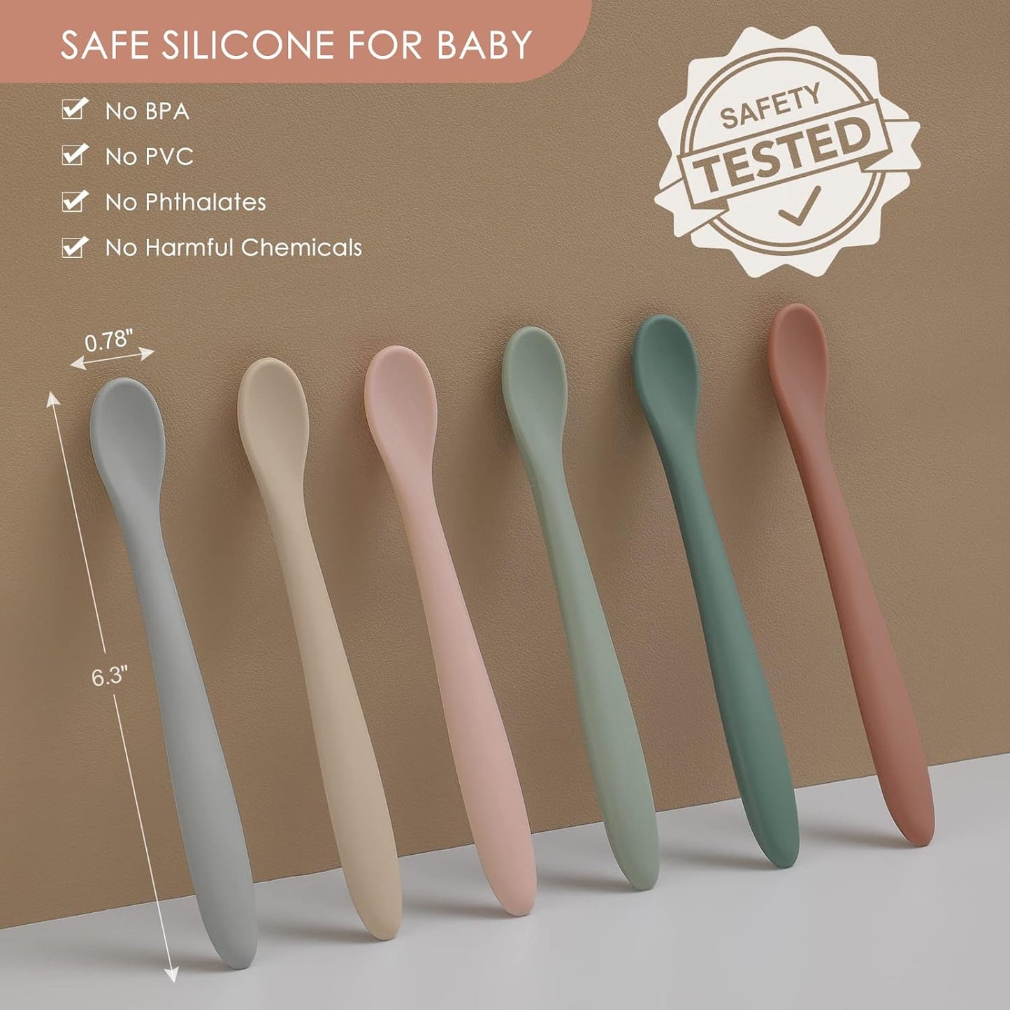 6 Piece Silicone Baby Feeding Spoons First Stage Infant Spoons Soft-Tip Easy on Gums Baby Training Spoon