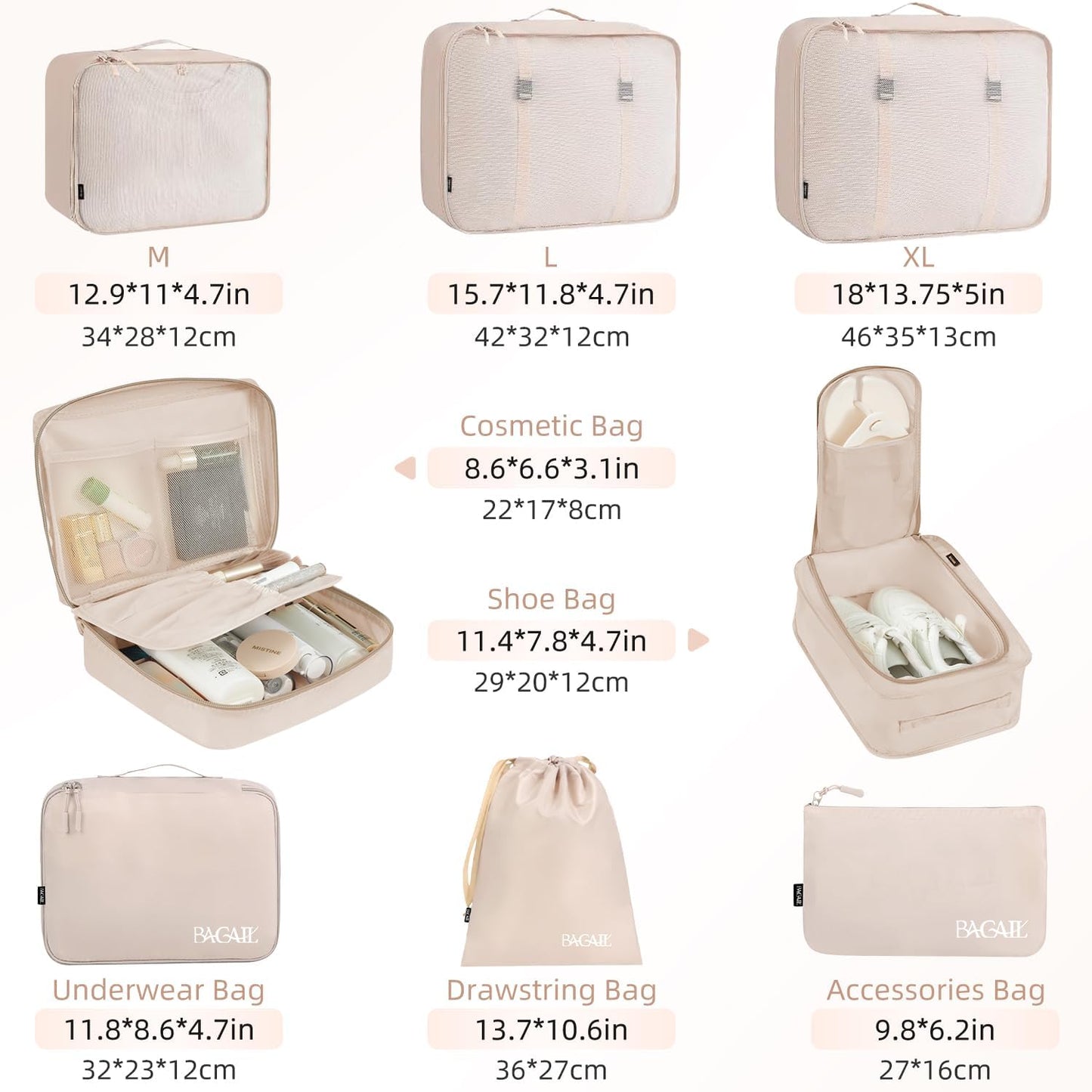 8 Set Packing Cubes Luggage Packing Organizers for Travel Accessories