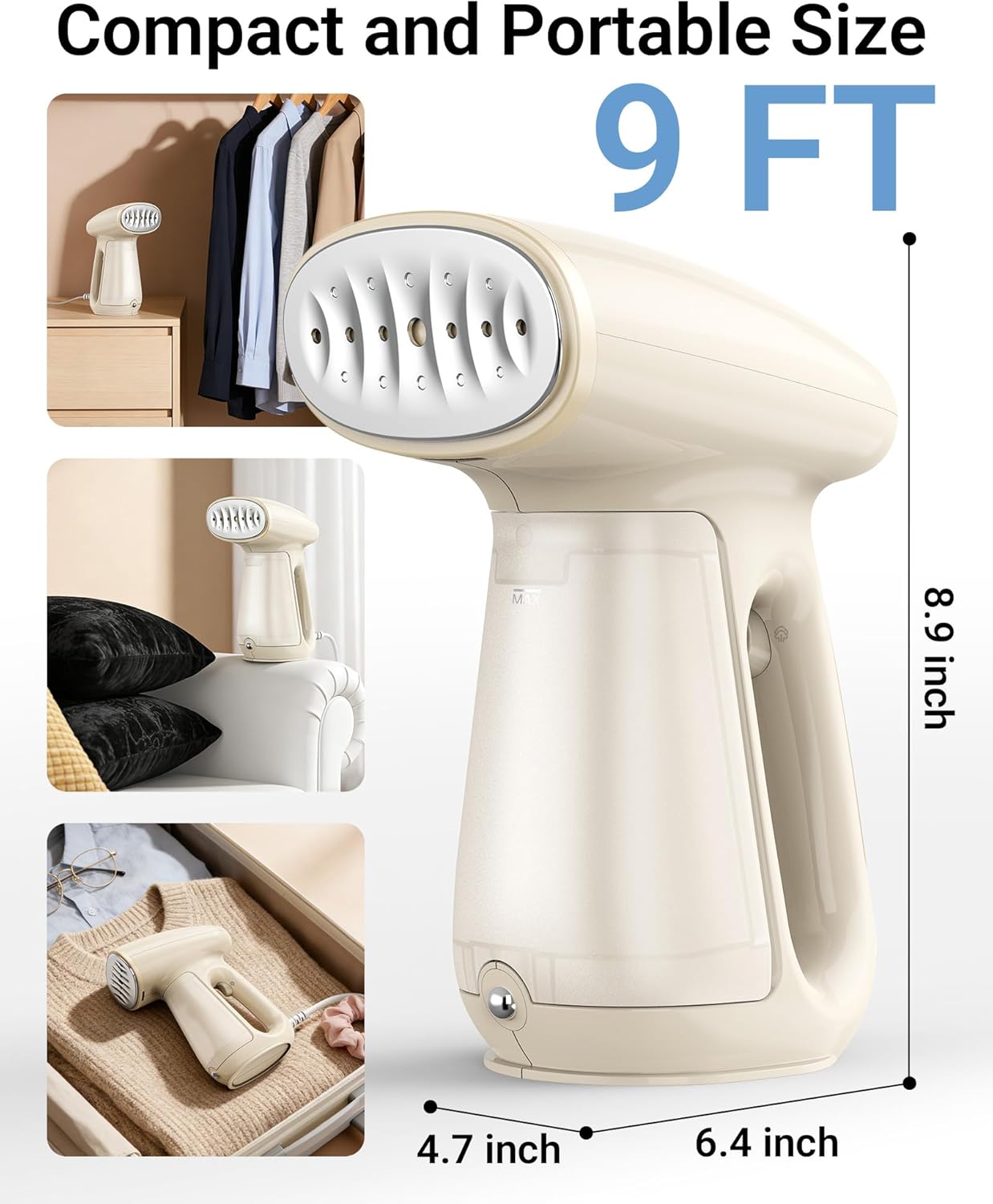 Handheld Clothes Steamer 1300W Strong Power Garment Steamer with 230ml Tank Fast Heat-up