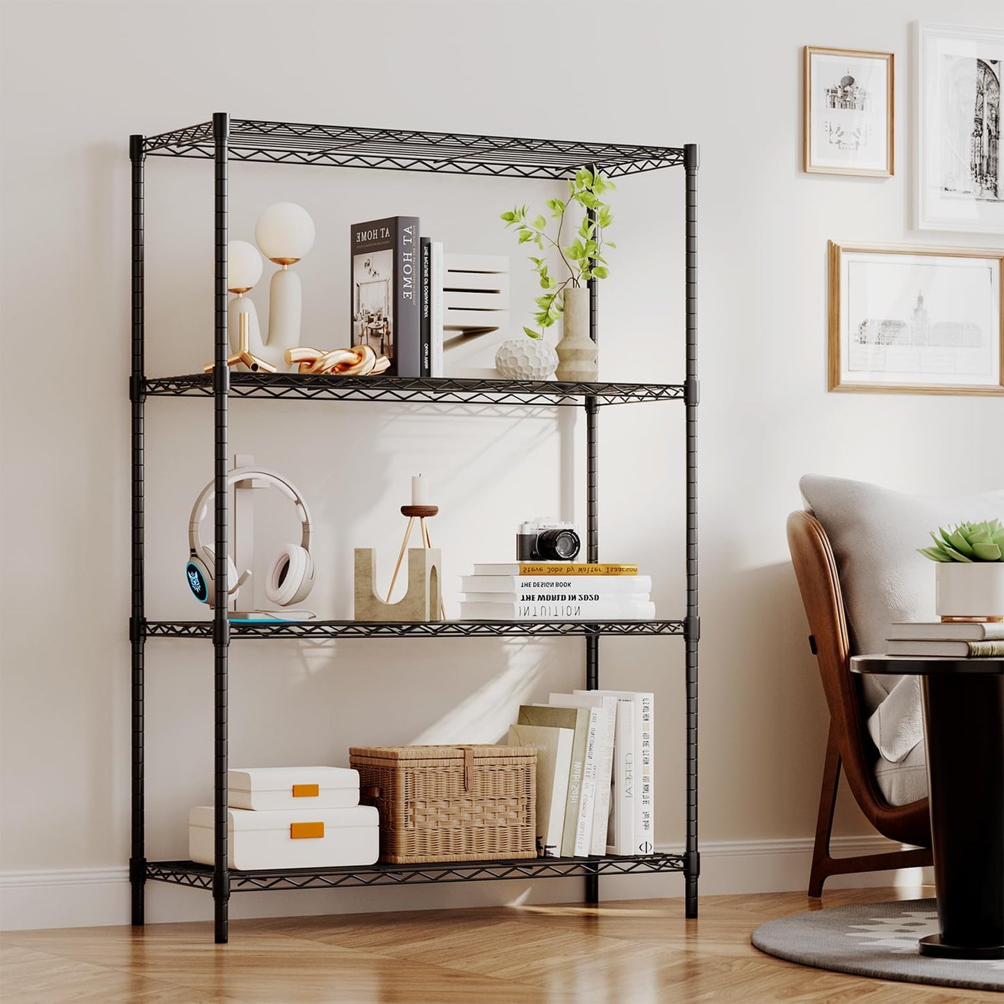 4 Tier Wire Storage Shelves 36x14x54 Black with Adjustable Racks Heavy Duty Metal Shelf