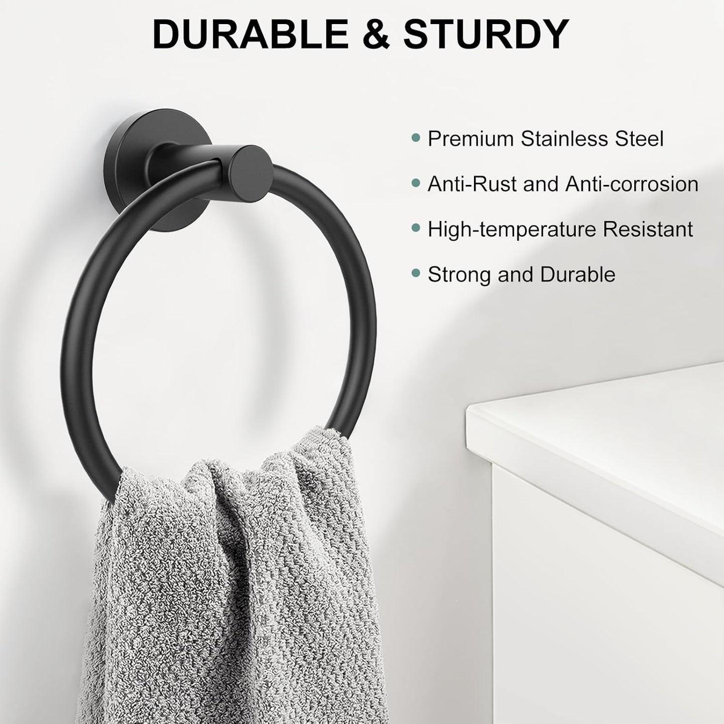 Towel Holder for Bathroom Wall Matte Black Towel Ring Stainless Steel Hand Towel Holder