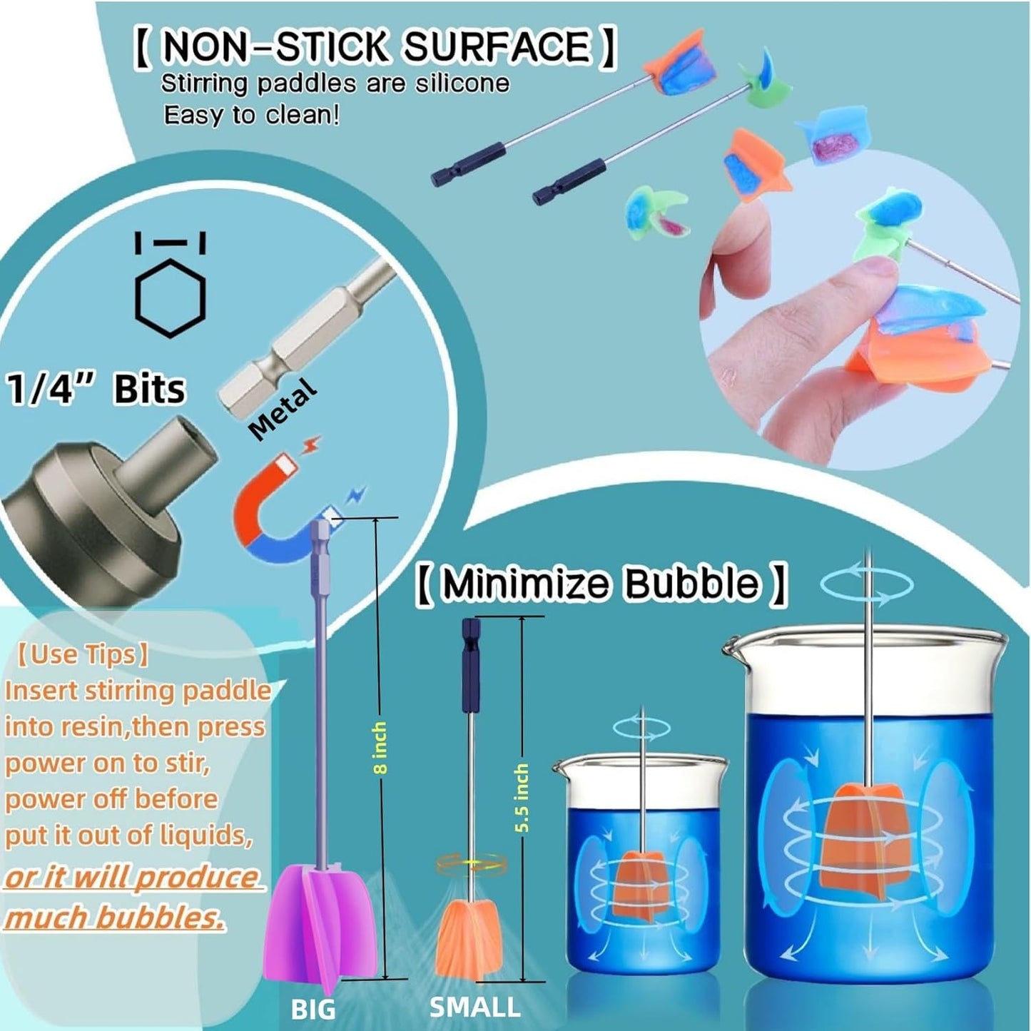 Silicone Resin Mixer Paddles,Reusable Reusable Paint and Resin Mixer Paddle to Mix Epoxy Resin, Paint