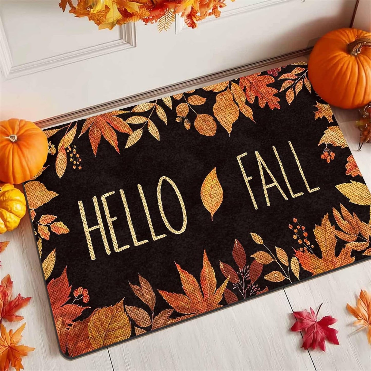 Hello Door Mat Fall Door Mat Fall Maple Leafs Doormat for Indoor Outdoor Entrance Floor Mats Non Slip