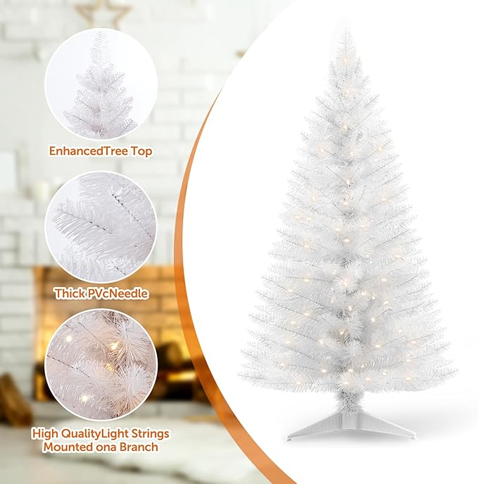 4ft Lighted Artificial White Christmas Tree with Light Small Artificial Xmas Tree Not Pre-lit White Pine mini Trees