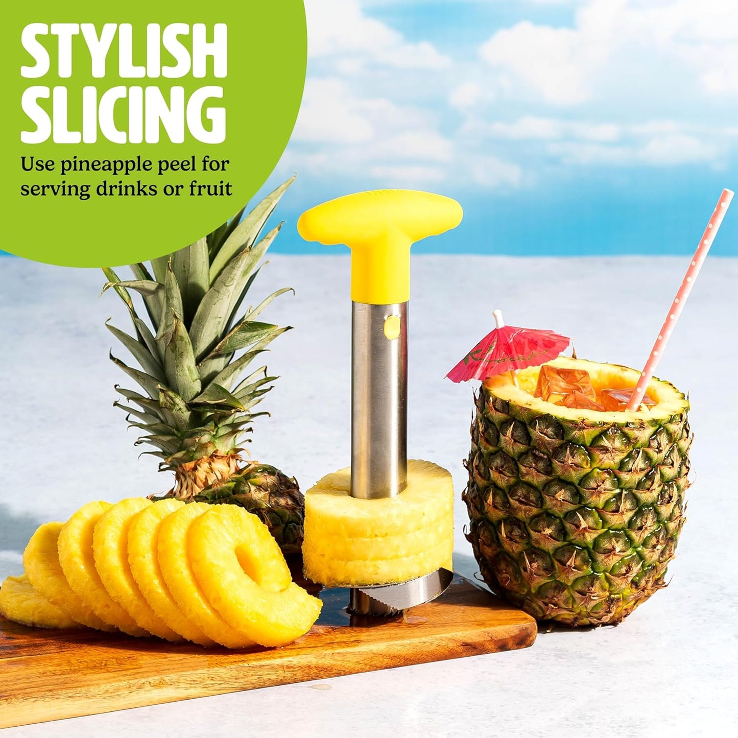 Pineapple Slicer Stainless Steel with Non-Slip Handle Cores & Slices Pineapples into Even Rings