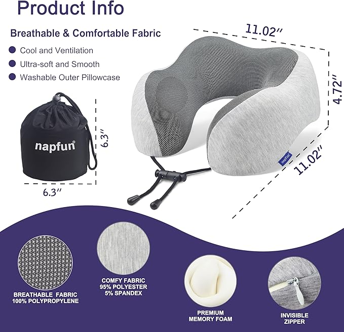 Neck Pillow for Traveling Upgraded Travel Neck Pillow for Airplane 100% Pure Memory Foam