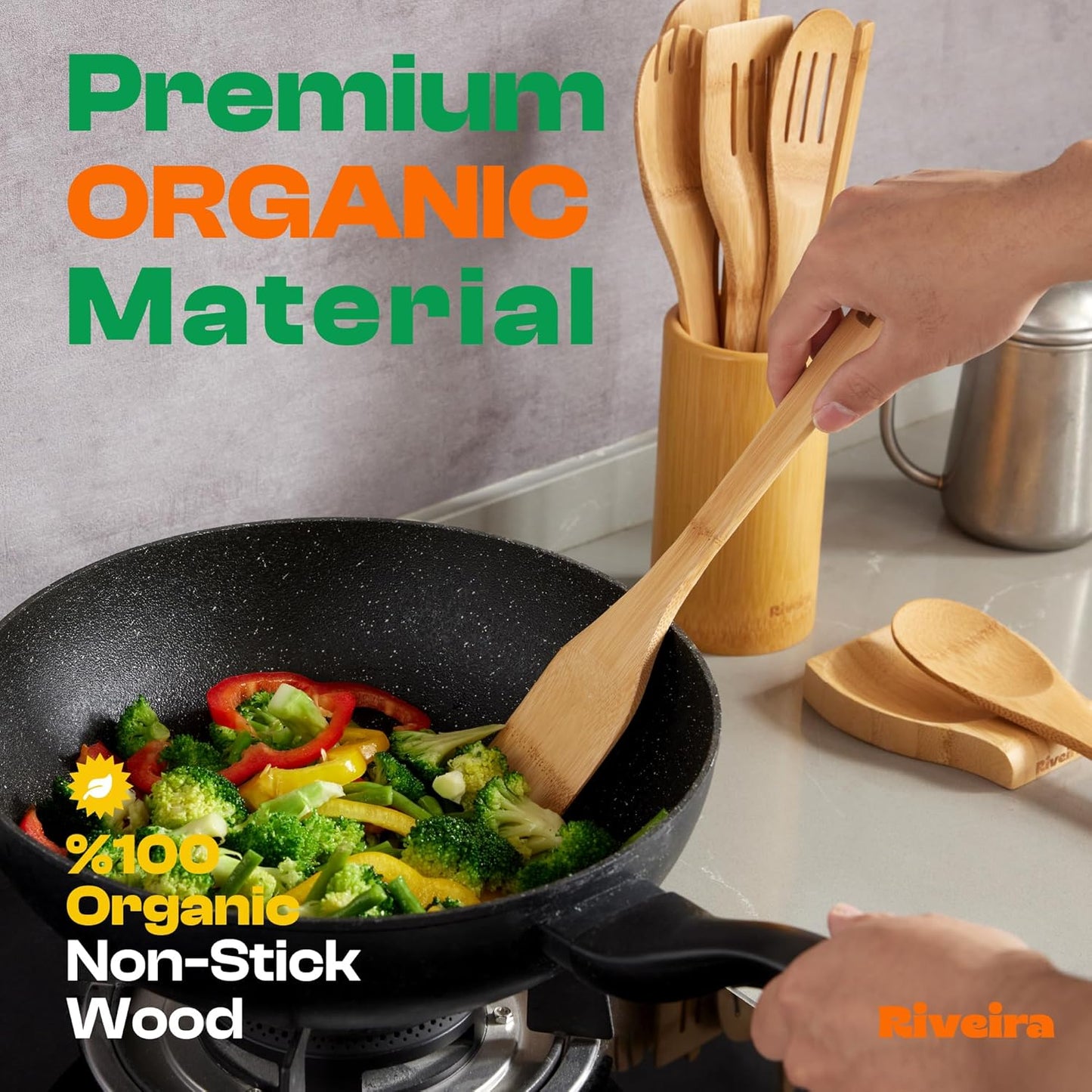 6 Piece Wooden Cooking Utensils Set with Wooden Spoons for Cooking & Spatulas Wooden Utensil Sets