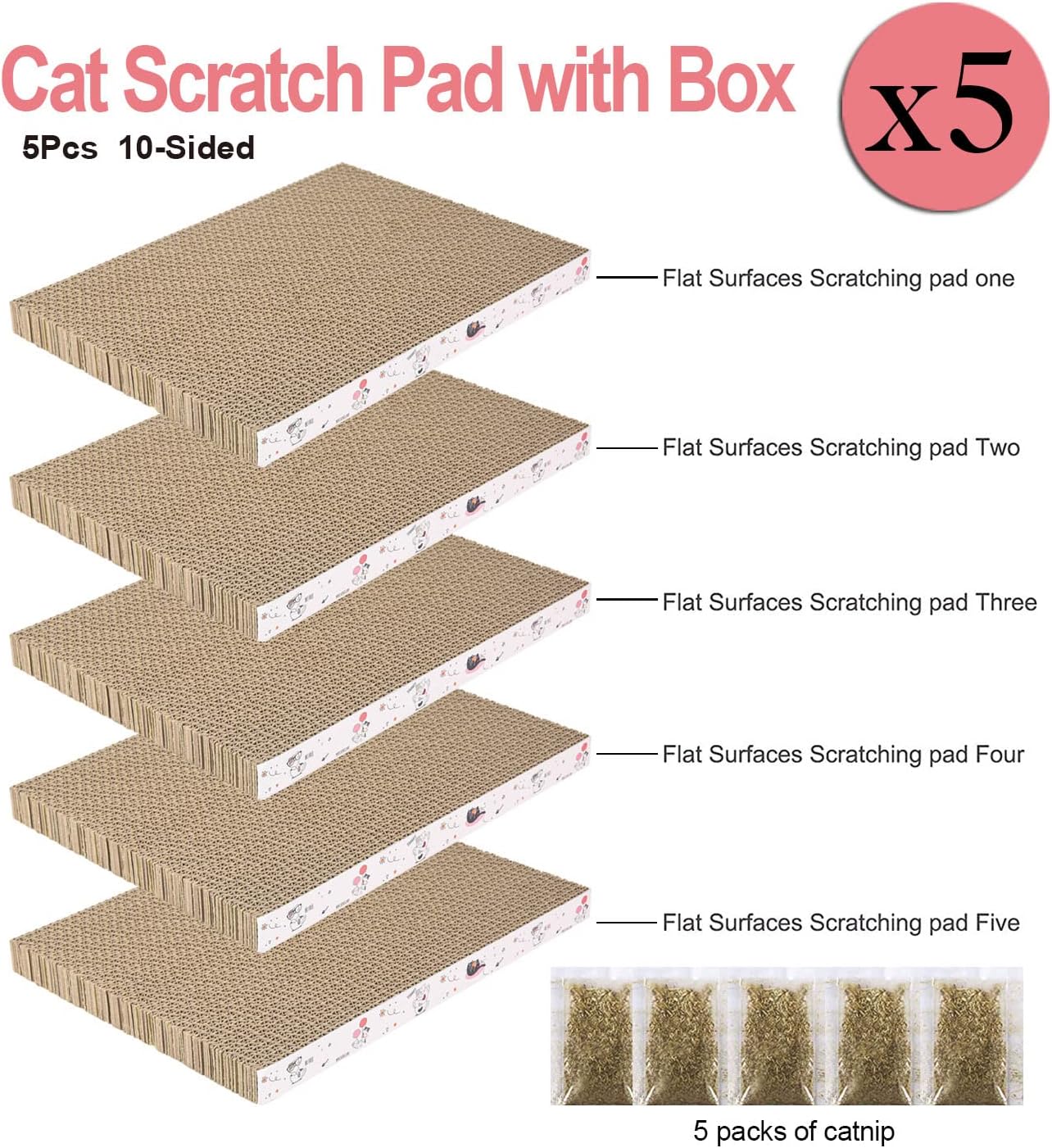 5 Packs Cat Scratcher Cardboard Reversible Durable Recyclable Cardboard Suitable for Cats to Rest Grind Claws
