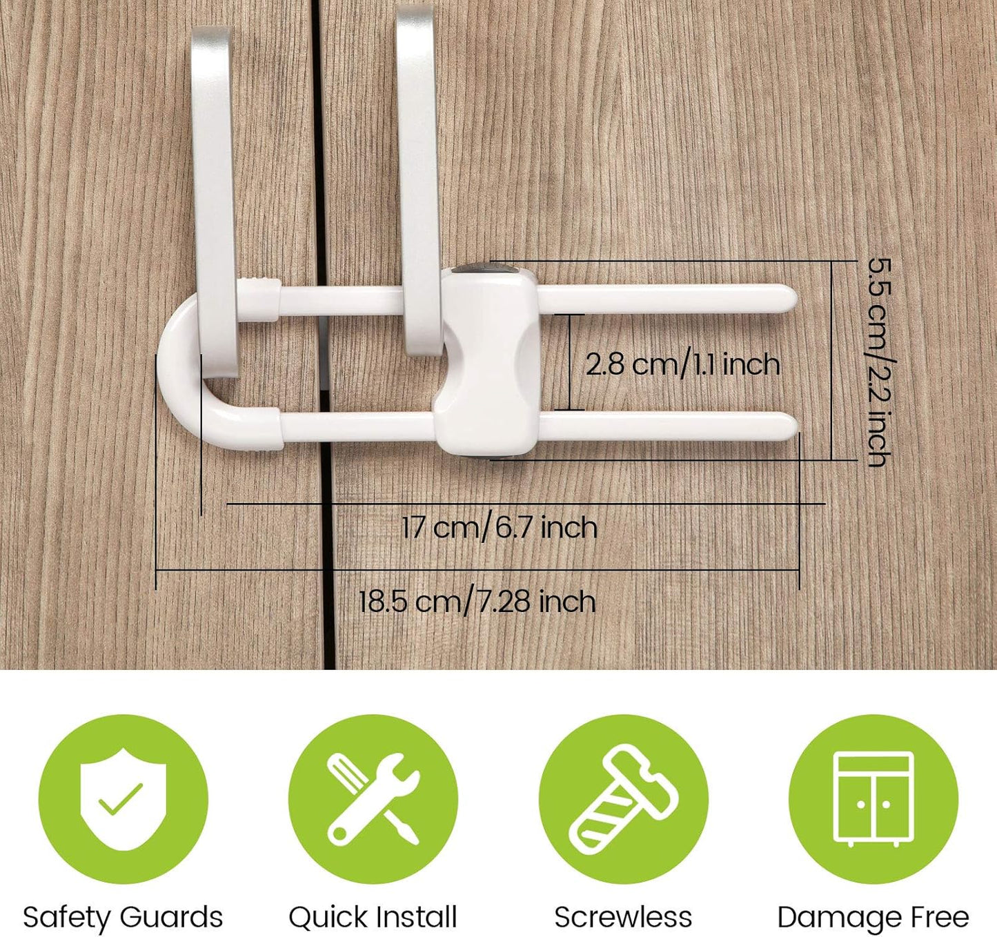 10 Pieces Cabinet Locks for Babies U-Shaped Proofing Drawers Safety Child Locks Adjustable