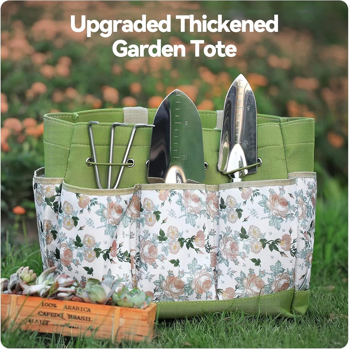 9 Piece Heavy Duty Garden Hand Tools with Fashion and Durable Garden Tools Organizer Handbag