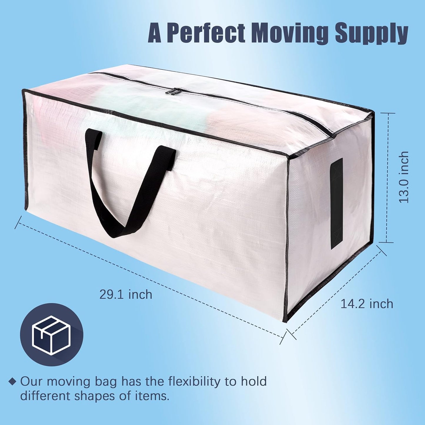 8 Pack Large Strong Moving Bags with Zippers & Carrying Handles Water-Resistant Heavy Duty Storage Tote