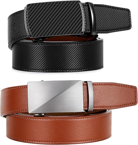 Ratchet Belt for Men 2 Packs Leather Mens belt For Gift Men Dress and Casual