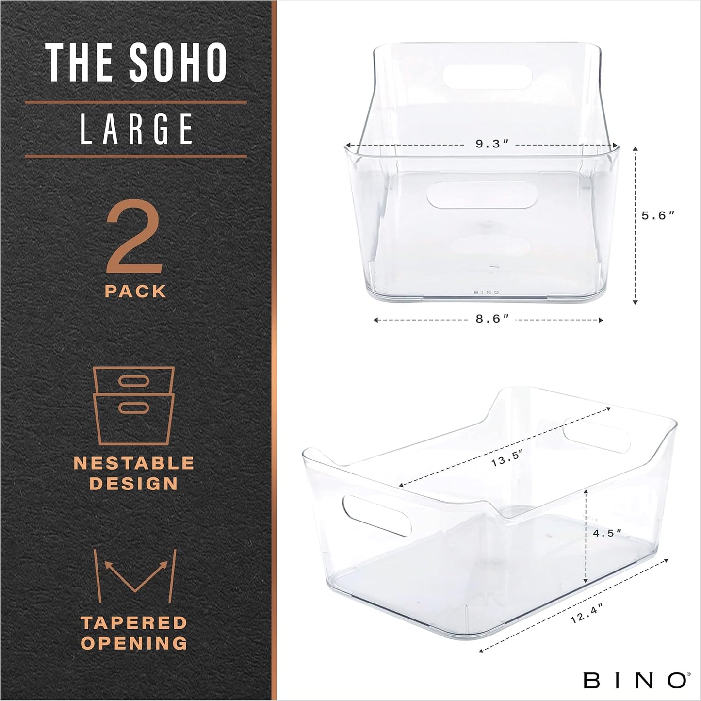 Plastic Storage Bins Large 2 Pack Clear THE SOHO COLLECTION Pantry Organizers and Storage Containers