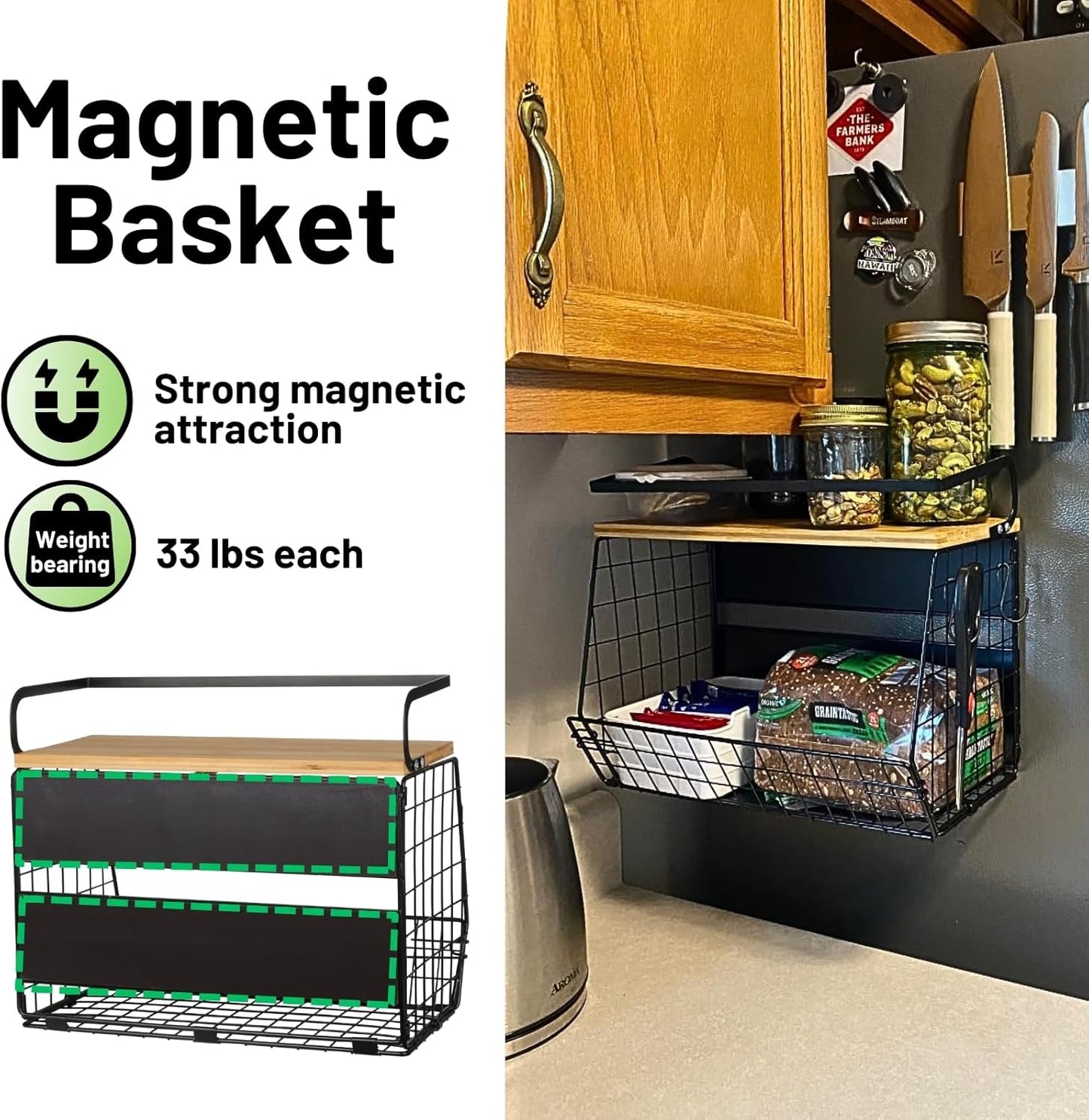 Magnetic Shelf for Fridge with Wood Lid Fruit Potato and Onion Storage Bins Pantry Organizers