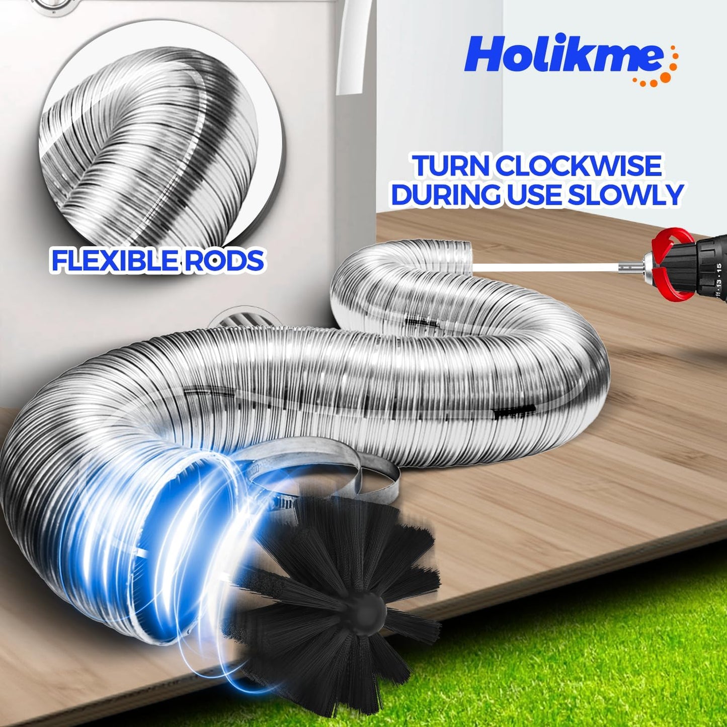 30 Feet Dryer Vent Cleaner Kit Flexible Lint Brush with Drill Attachment, Fireplace Chimney Brushes Extends Up to 30 Feet