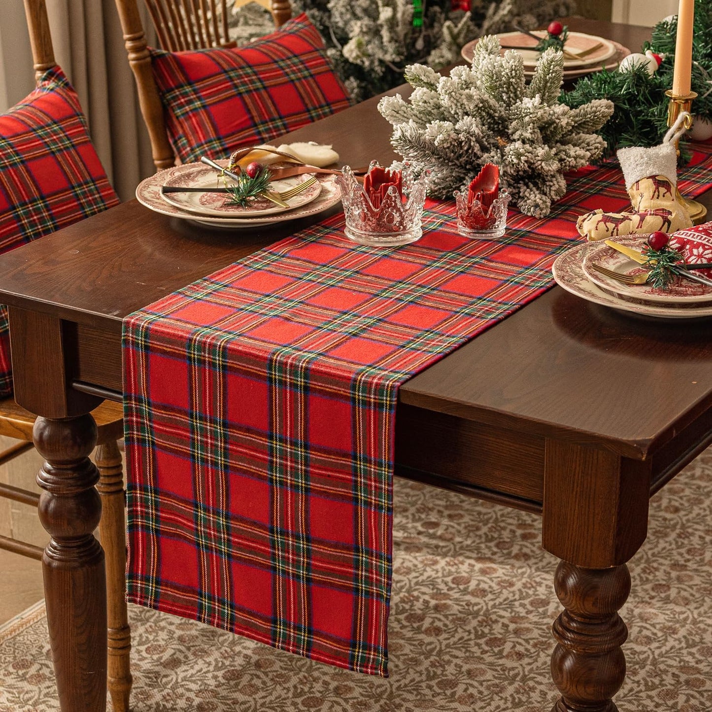 Christmas Checkered Tartan Table Runner Red Buffalo Plaid Xmas Stain Resistant Washable Table Decoration