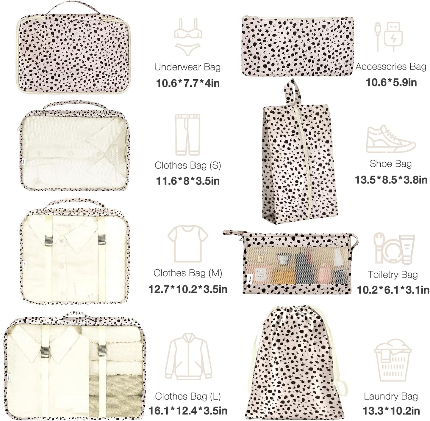 8 Set Packing Cubes for Suitcases, Packing Cube with Shoe Cosmetics Clothing and Accessories Bags Packing Cubes
