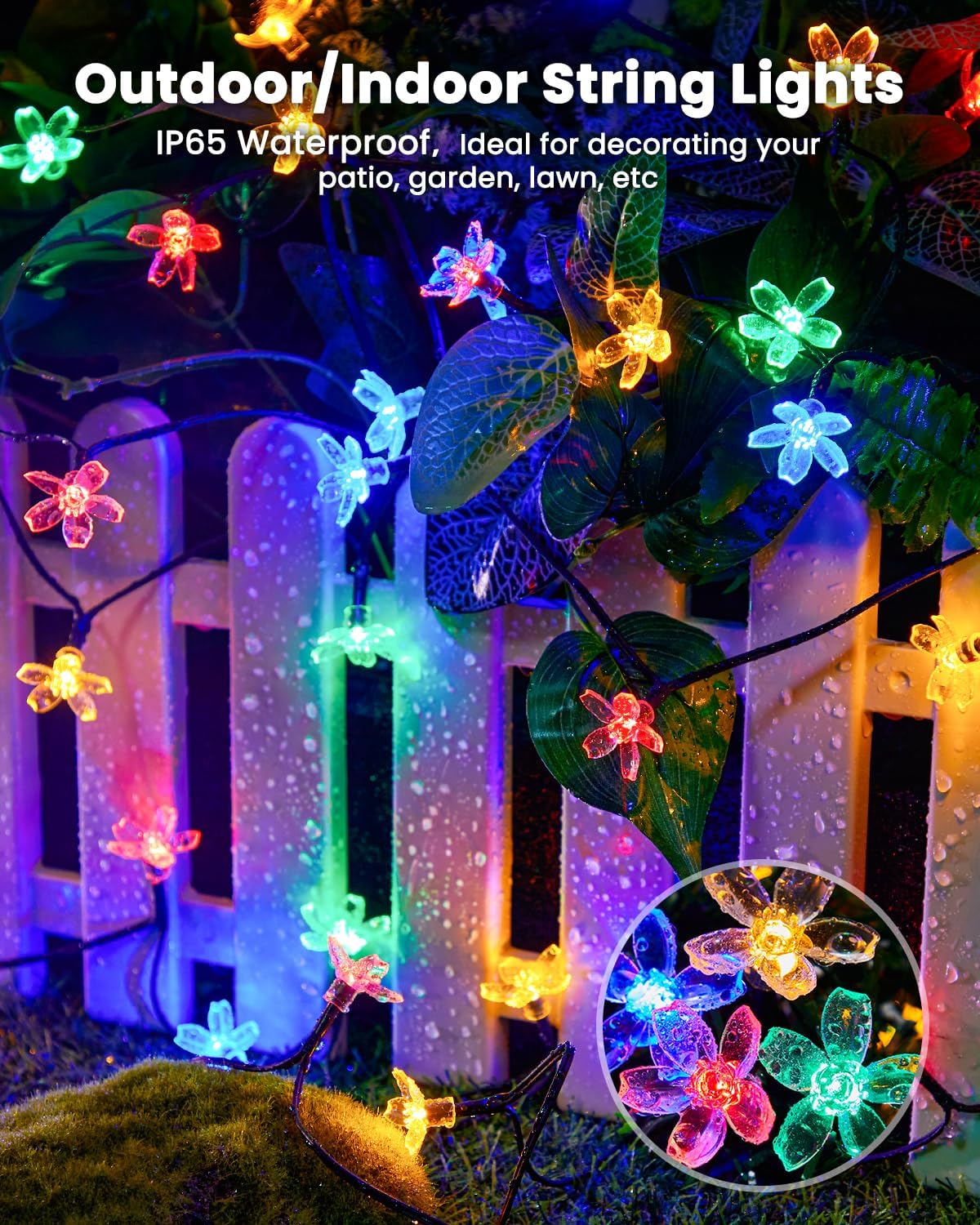 60 LED Flower Solar String Lights Outdoor Waterproof Fairy Lights for Garden Yard Fence Patio Christmas Tree