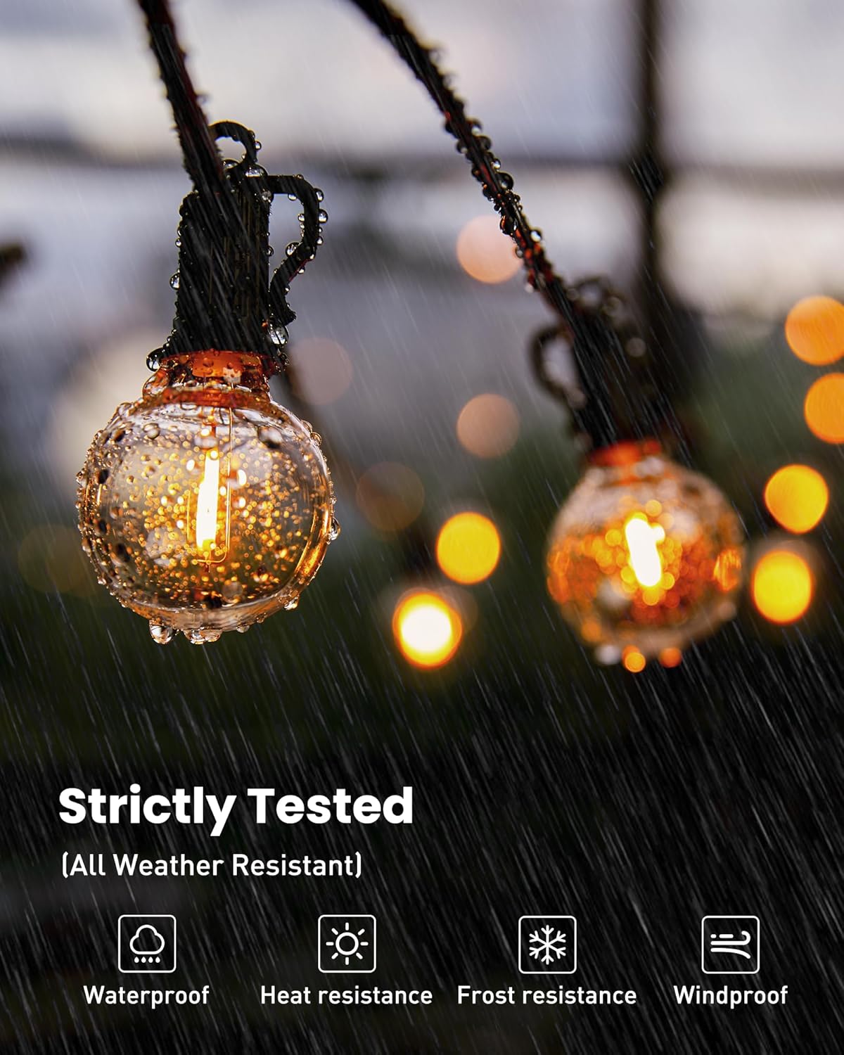 Outdoor String Lights 29 Feet G40 LED Patio Lights Plug-in 13 Plastic Edison Bulbs(1 Spare) Waterproof