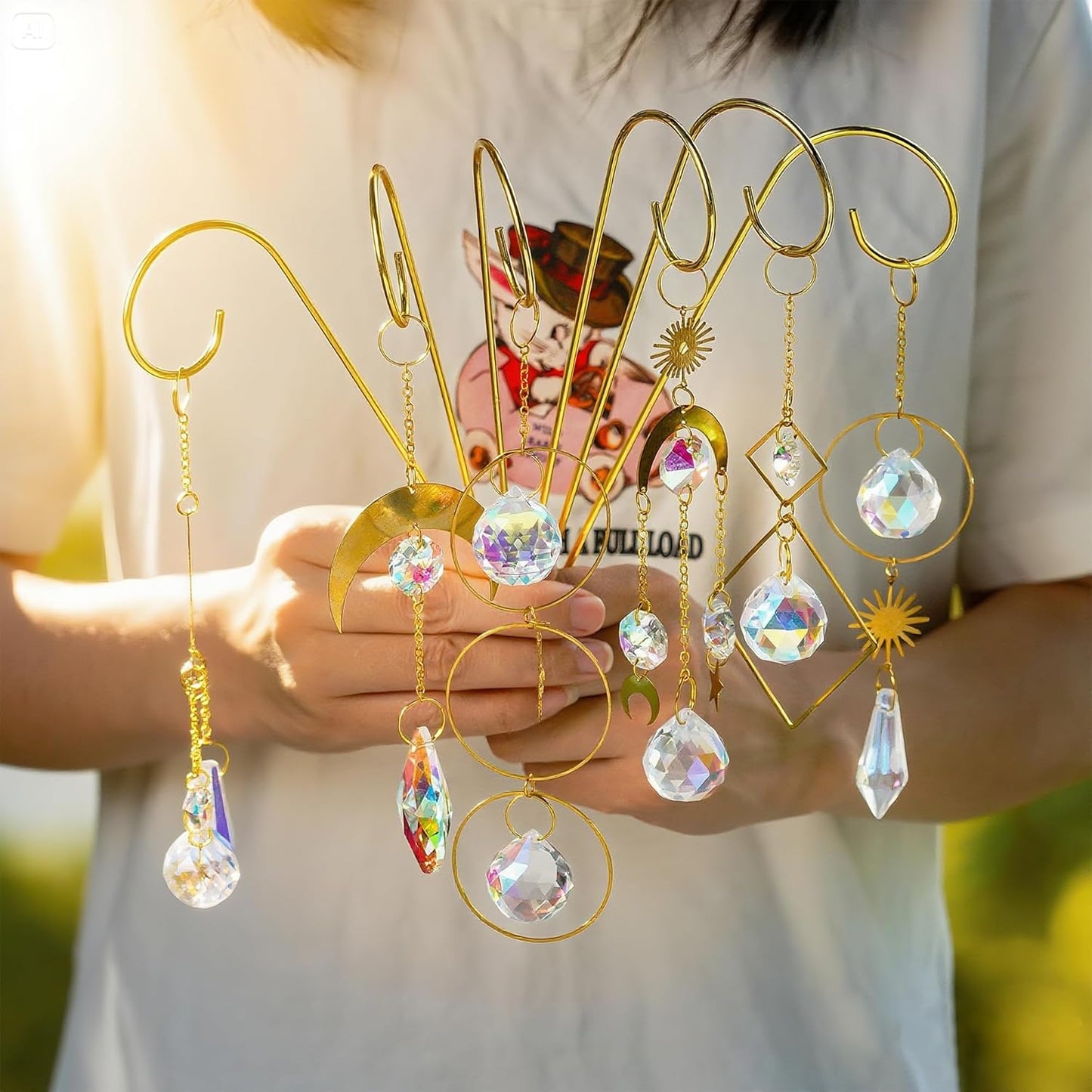 6 Pack Small Trellis for Potted Plants Indoor with Colorful Crystal Sun Catcher 13.5'' Metal Plant Stake