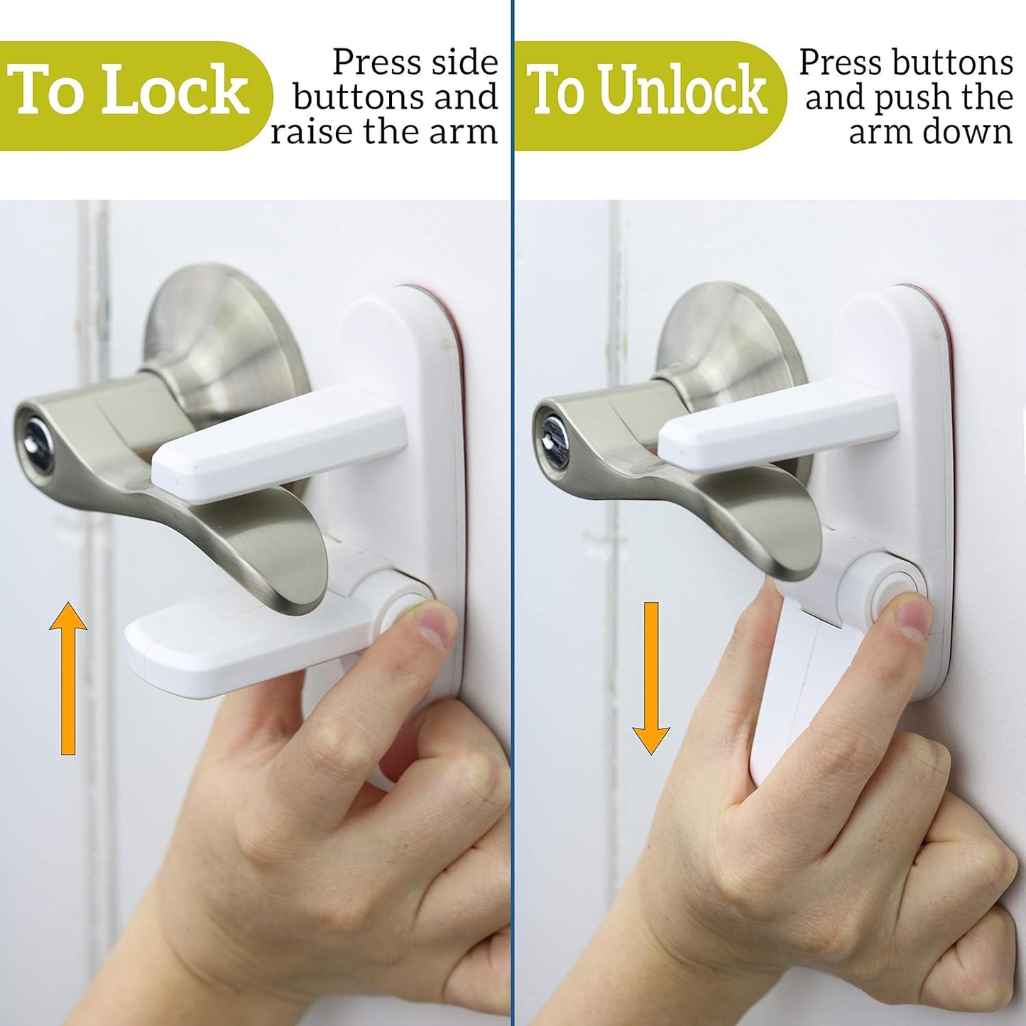 2 Pack Prevents Toddlers from Opening Doors Easy One Hand Operation for Adults Durable ABS with 3M Adhesive Backing