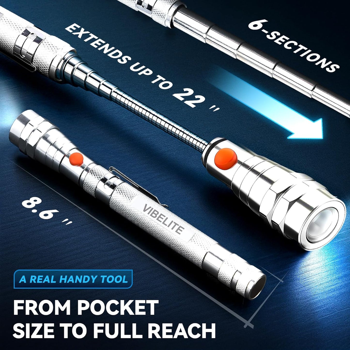 Extendable Magnetic Flashlight with Telescoping Magnet Pickup Tool-Cool Gadget Gifts for Men Women