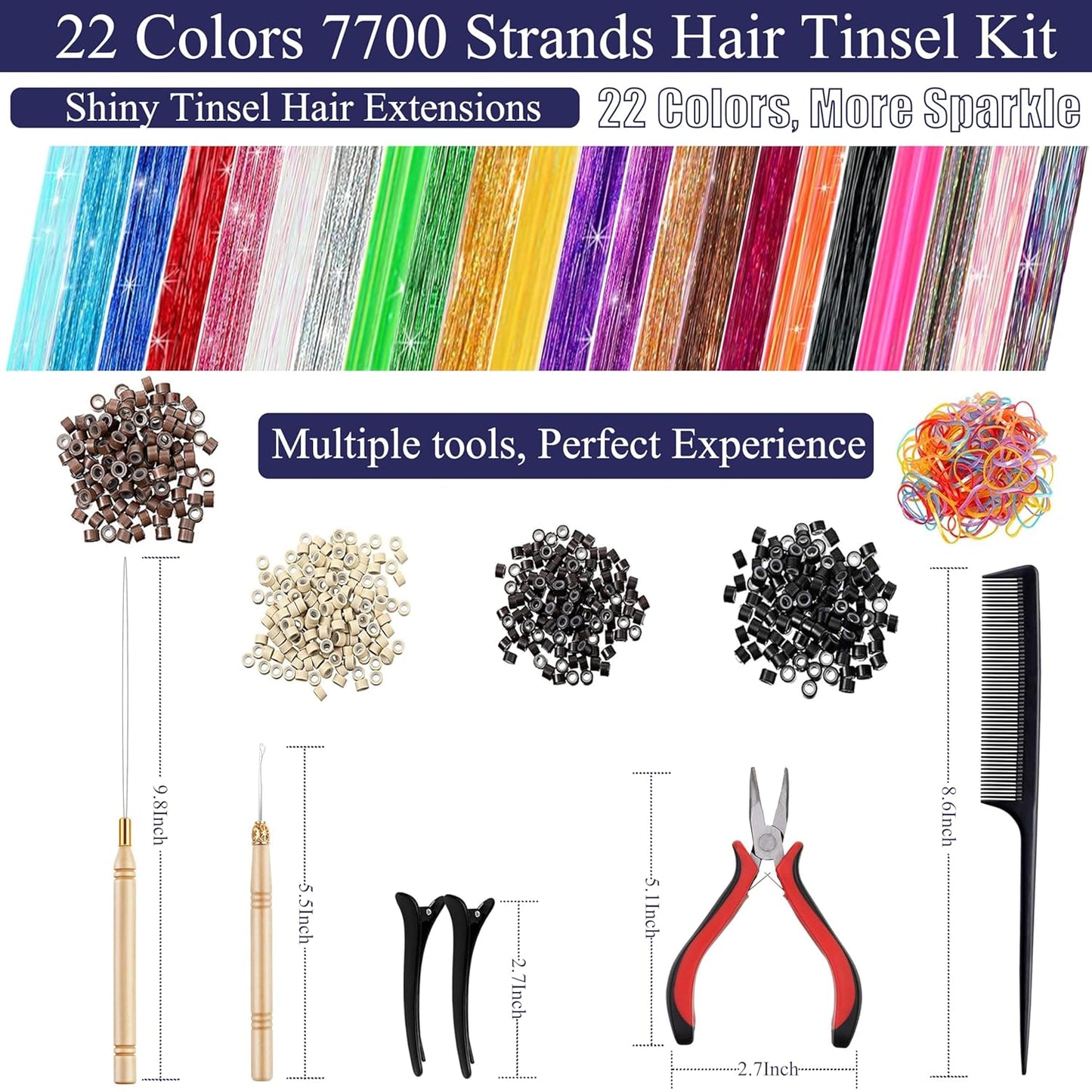 48 Inch Glitter Tinsel Hair Extensions for July Fourth Christmas New Year Halloween Cosplay Heat Resistant Fairy Hair Accessories