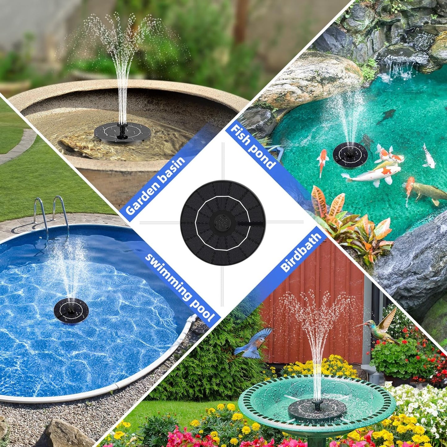 Solar Water Fountain with Multiple Nozzles & Fixed Pipes Upgraded Version 3.5W Solar Water Pump