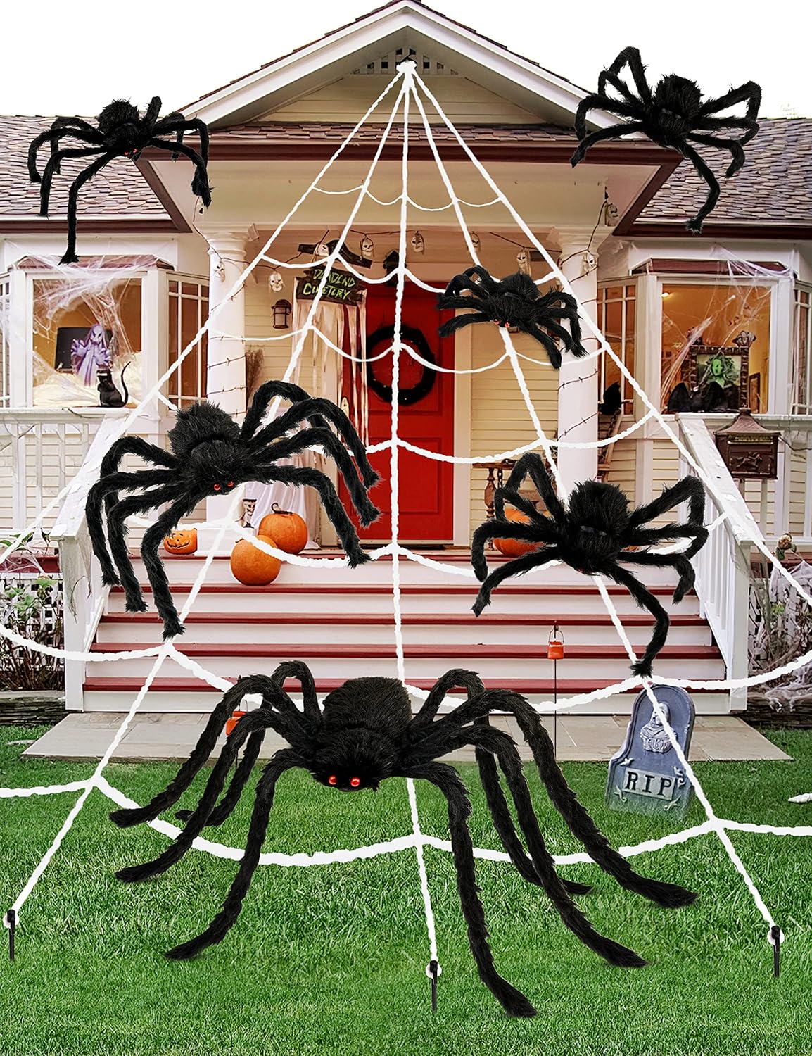 6 Packs Plush Spiders Set Scary Fake Spider for Indoor Outdoor Halloween Decor