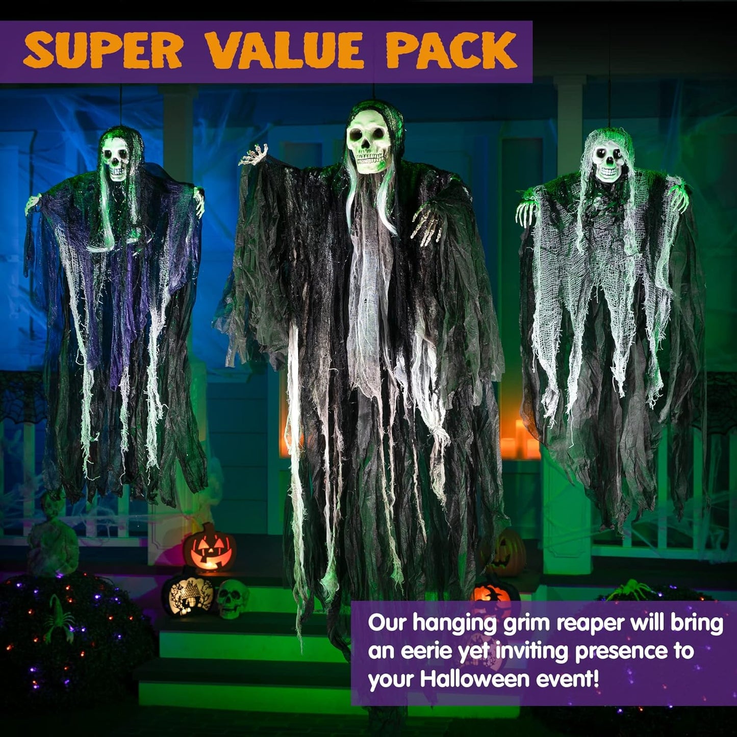 3 Pack Skeleton Ghosts Decorations Grim Reapers for Best Halloween Outdoor