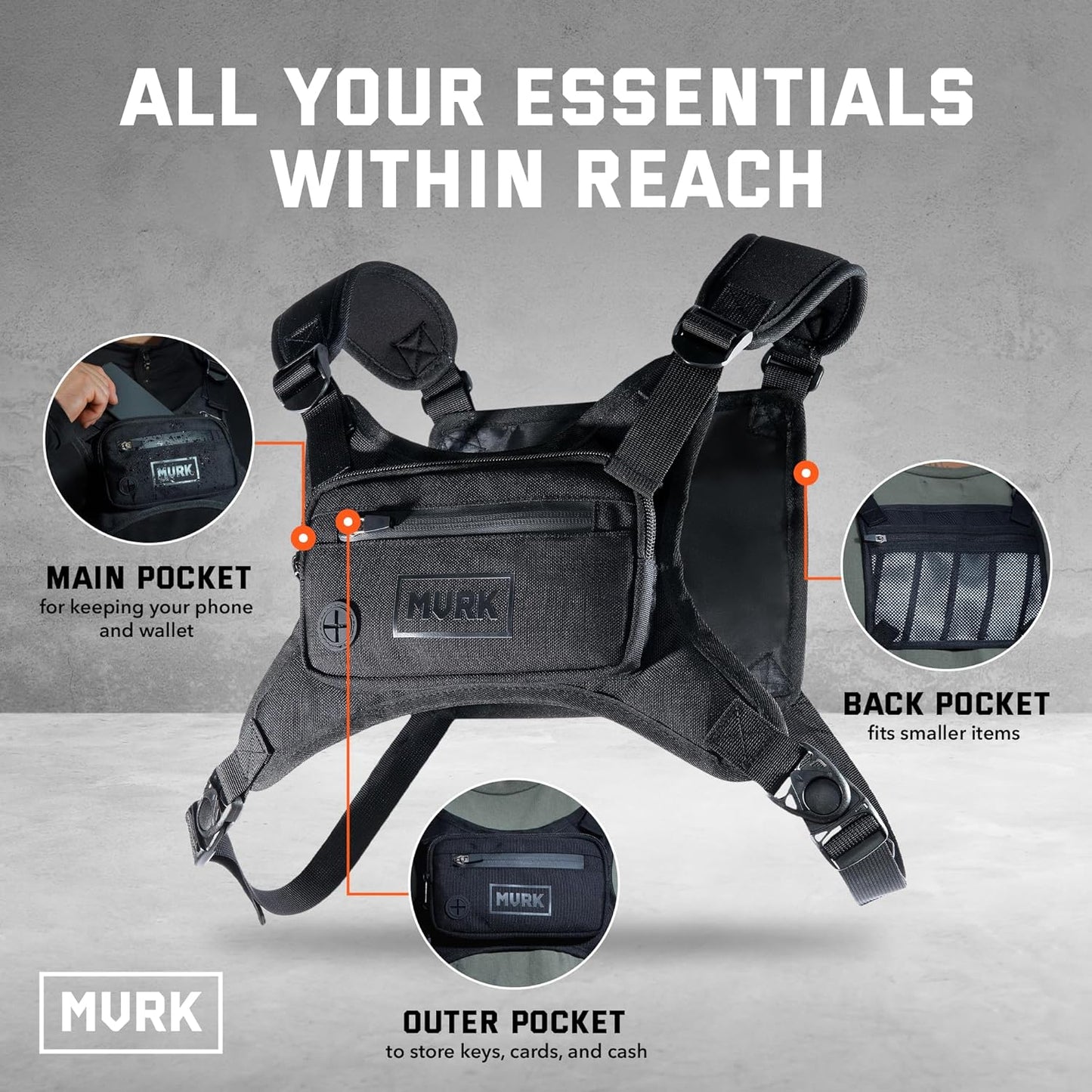Water Resistant Running Vest Chest Pack Phone Holder for Running Lightweight Training Pack