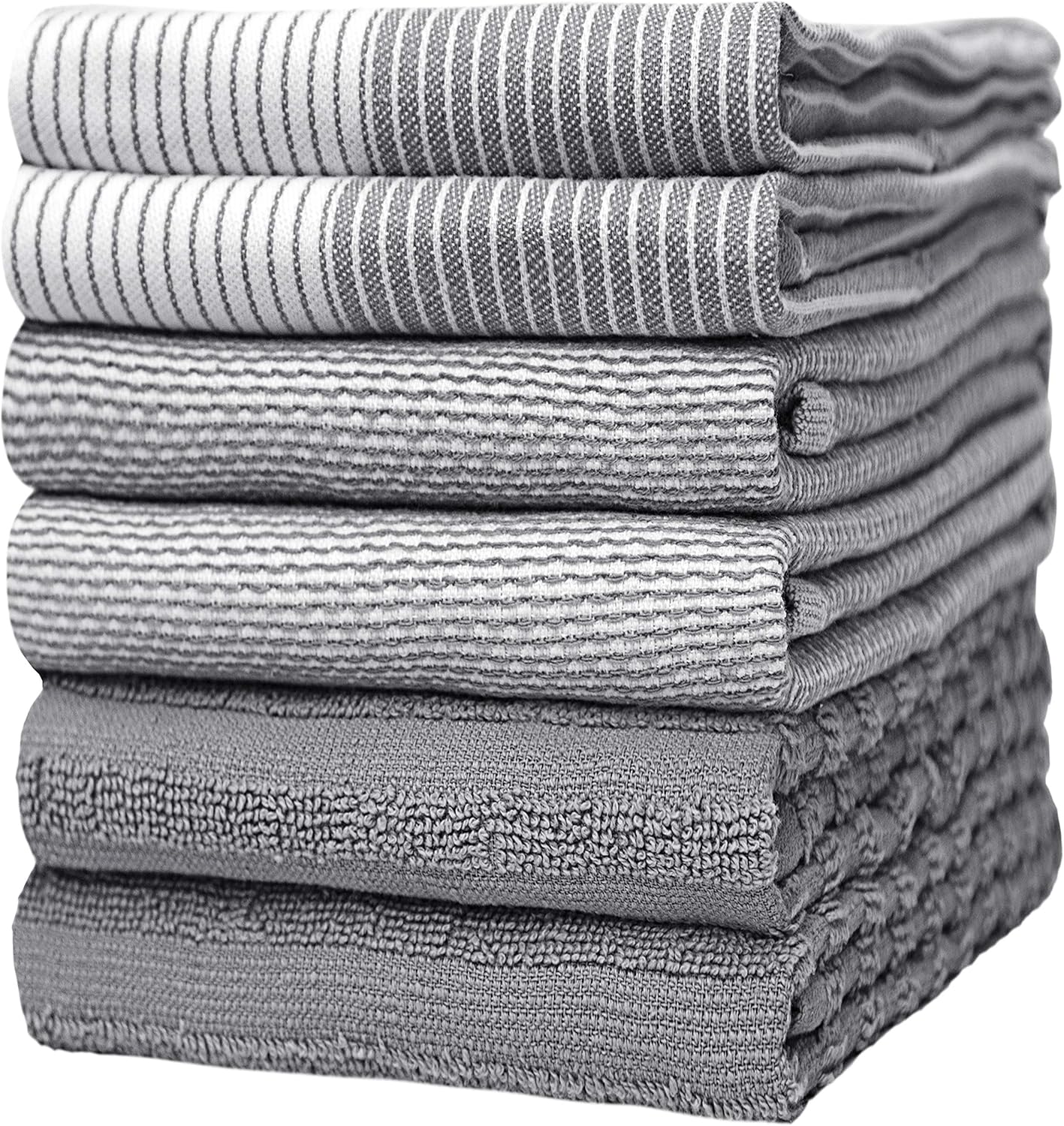 Kitchen Towels (20”x 28” 6 Pack) Large Cotton Dish Towels Flat & Terry Highly Absorbent