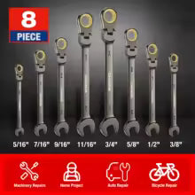 8pcs Flex-Head Ratcheting Combination Wrench Set SAE 5/16-3/4 in 72-Teeth CR-V Constructed