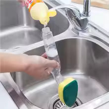 Sponge Pot Brush Powerful Stain Removal, Automatic Liquid Dispensing Handle