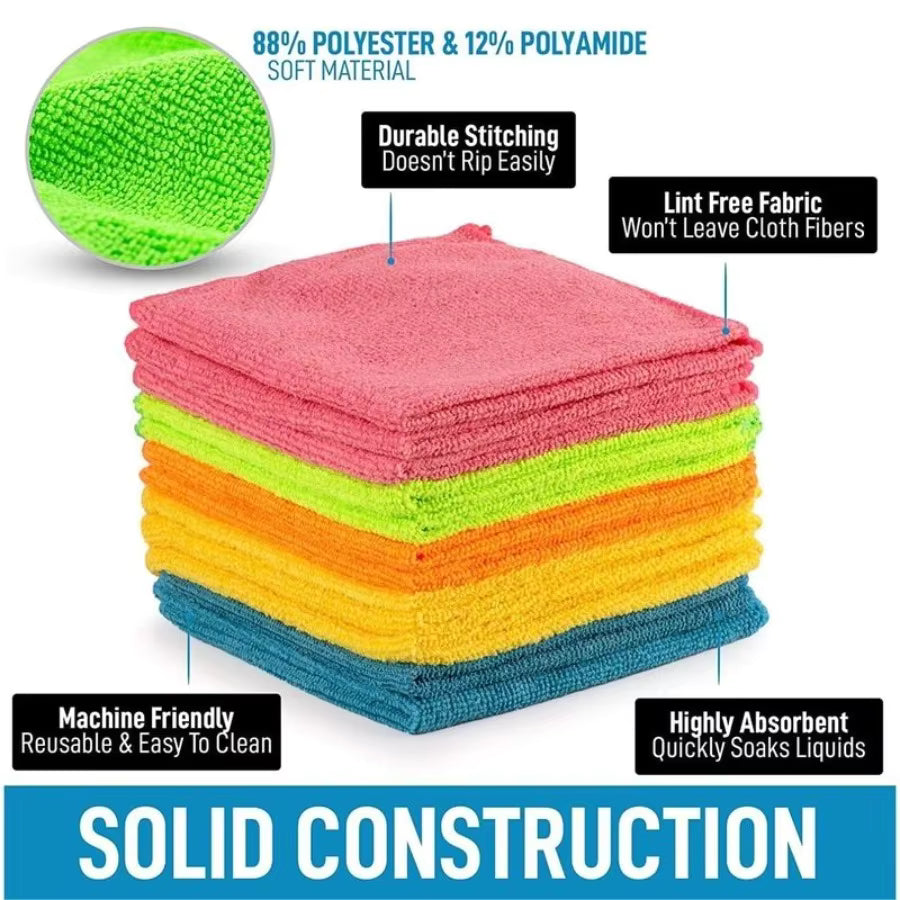 10-Pack Microfiber Cleaning Cloths, Highly Absorbent & Lint-Free for Kitchen Car Glass, Reusable & Machine Washable
