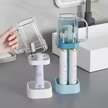 Bathroom Toothbrush Holder with Toothpaste Squeezer - 6 in 1 Wall Mount Organizer for Electric Brushes, Cups