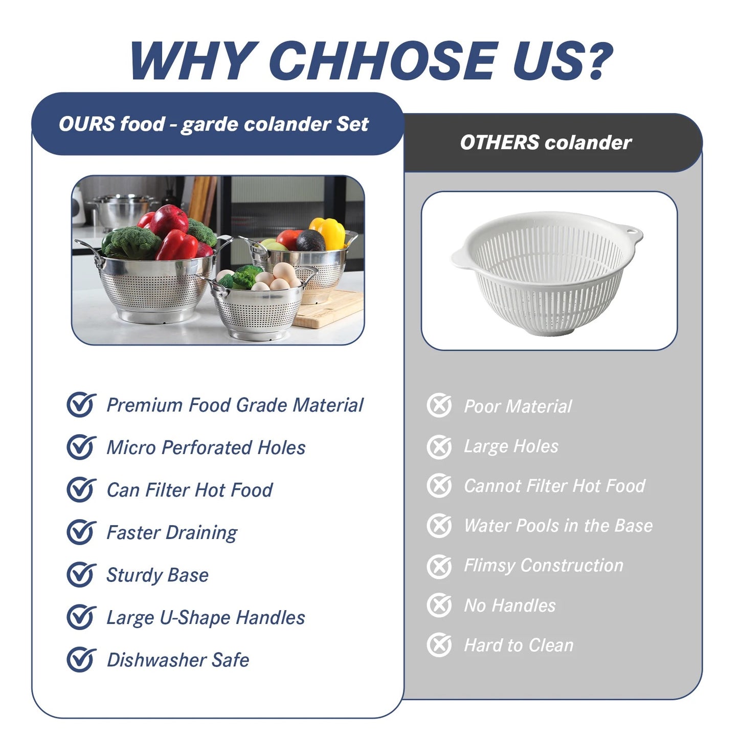 3 Sizes Stainless Steel Strainer Soy Milk Fruit Juice Filter Fine Mesh Colander Rice Washing Drain Basket