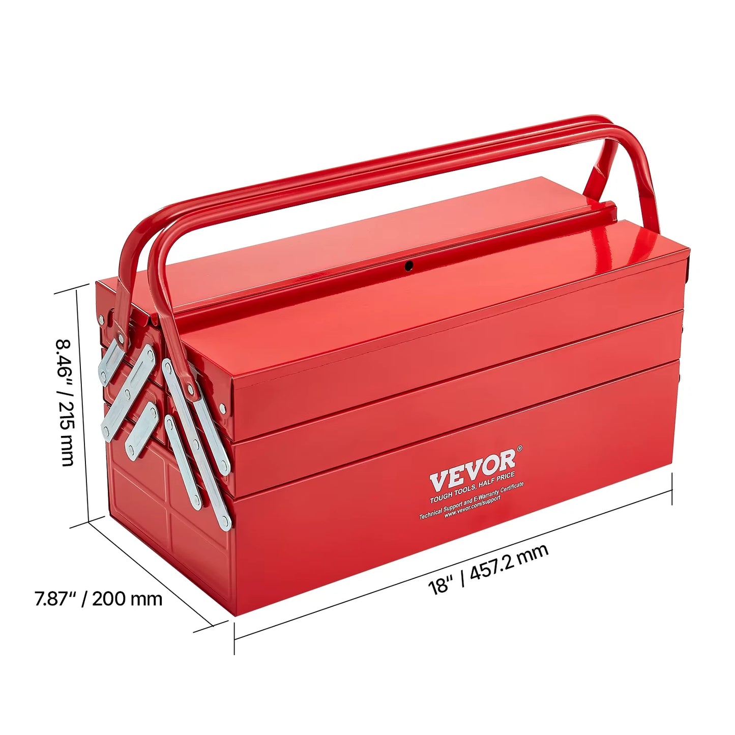 18in Metal Tool Box 3 Tier 5 Tray Portable Folding Tool Chest Organizer with Handle Toolbox for Warehouse