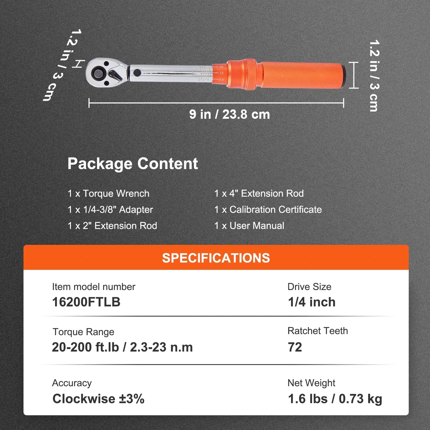 Torque Wrench Set Drive Click Torque Wrench Dual-Direction Adjustable Mechanical Dual Range Scales