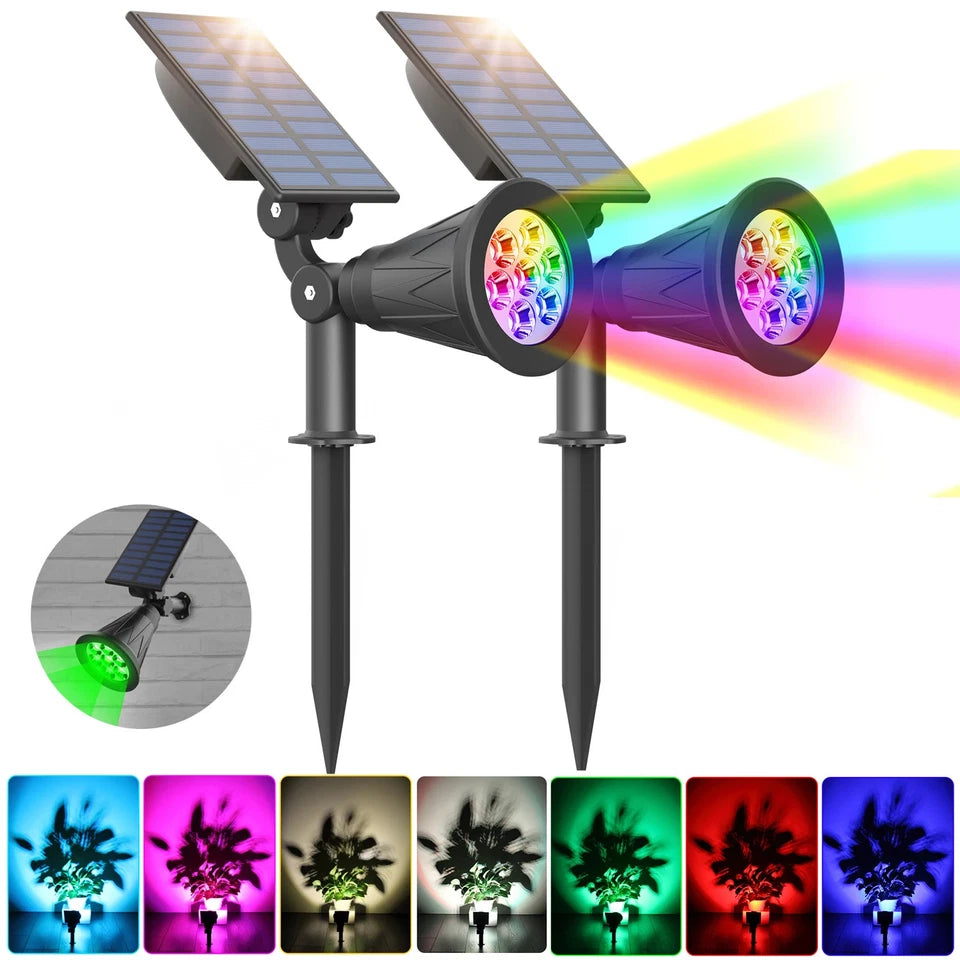2pcs 7LED Solar Spotlight Auto Color-Changing Outdoor Lighting Garden Solar Lamp Landscape