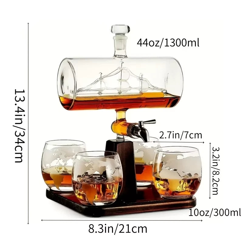 1pcs 1300ml/44oz decanter+4pcs 300ml/10oz glass cups, smooth sailing decanter